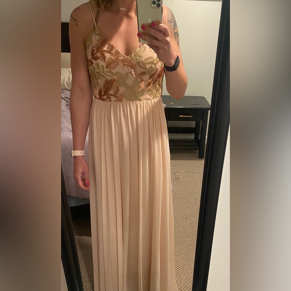 Badgley Mischka blush floor length gown, size 6